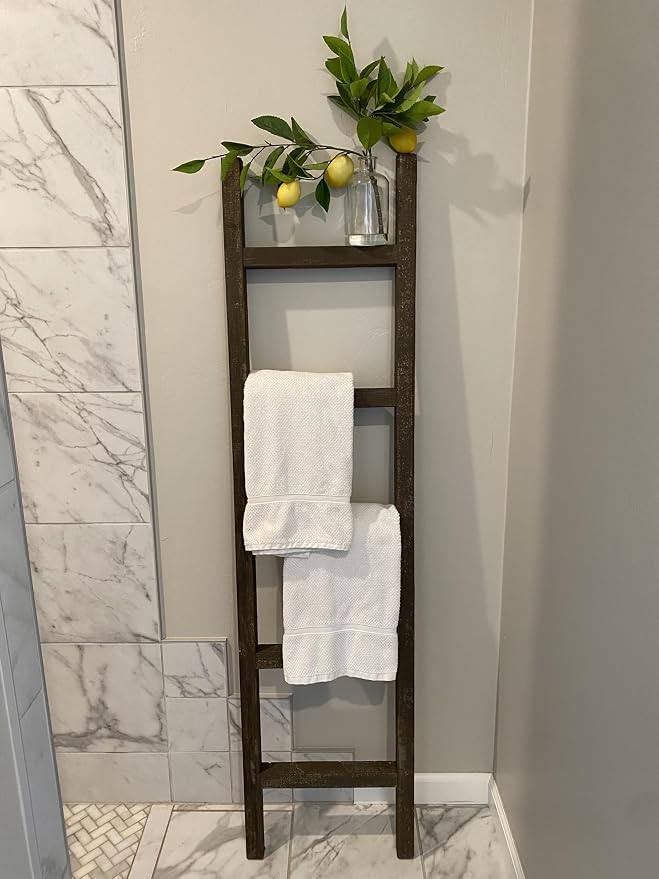 BarnwoodUSA Rustic Farmhouse Decorative Ladder - Our 5 ft Ladder can be Mounted Horizontally or Vertically and is Crafted from Upcycled Wood | No Assembly Required | Brown