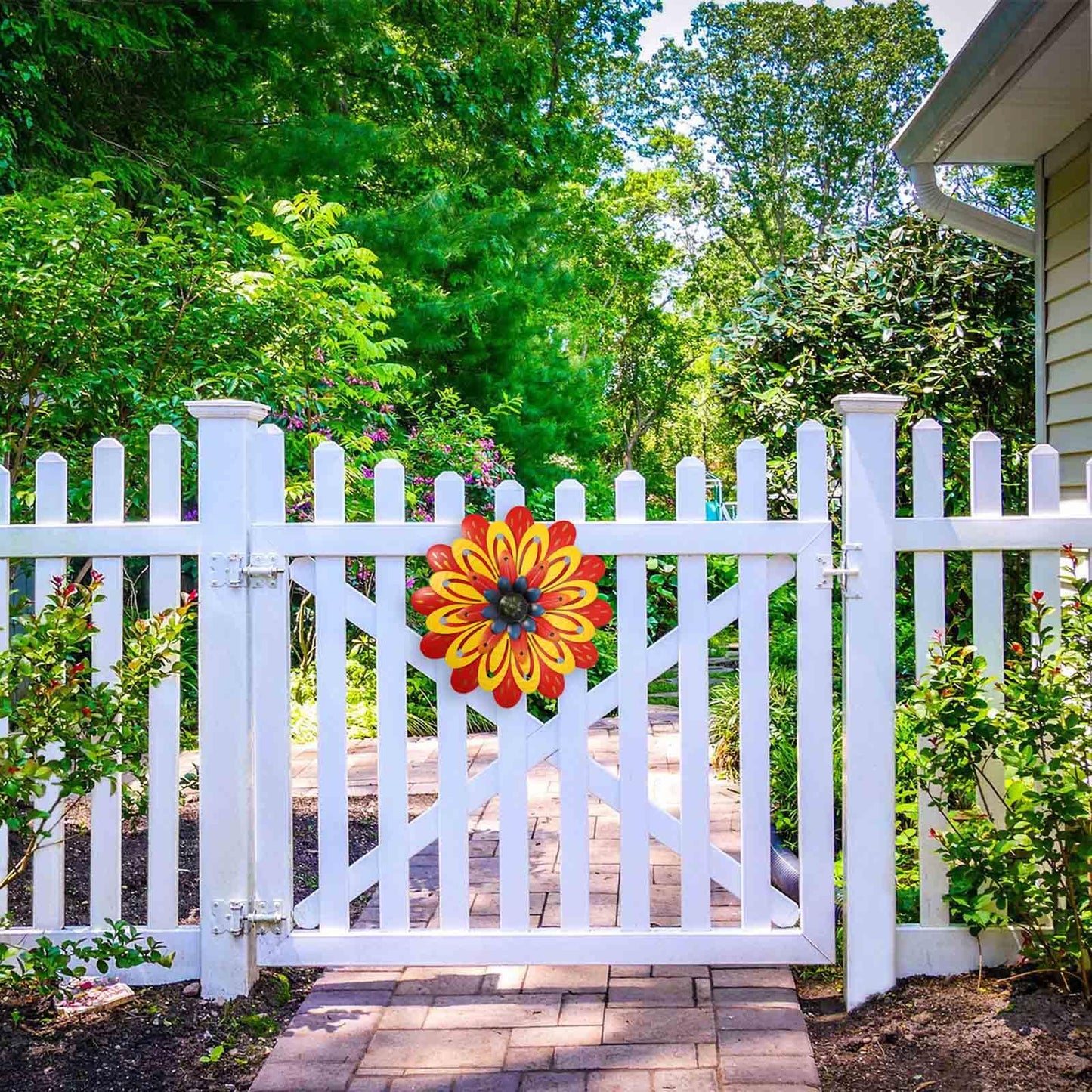 AHYS Metal Flowers Wall Decor Indoor Outdoor Metal Wall Art for Home Farmhouse Living Room Bedroom Bathroom Garden Decorations - Red & Yellow
