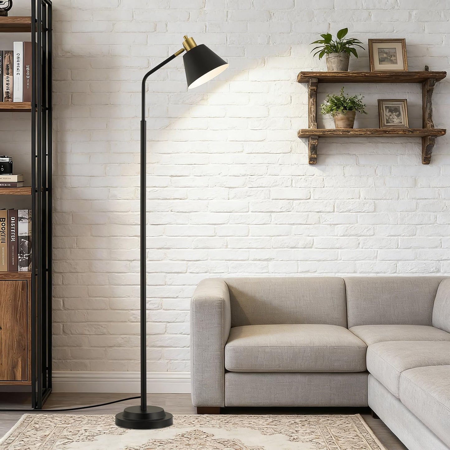 Leasgy 65.3" Floor Lamps for Living Room, Black Floor Lamp for Bedroom, Dual-Base Industrial Standing Lamp, Adjustable-Head Corner Lamp, Modern Tall Lamp, Living Room Light, Bulb Included, Black