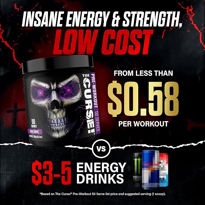 JNX SPORTS The Curse! Pre Workout Powder for Men & Women, Caffeine, Beta-Alanine, Creatine, L-Citrulline, 50 Servings, Dark Grape Flavor ??Boost Energy, Strength & Focus