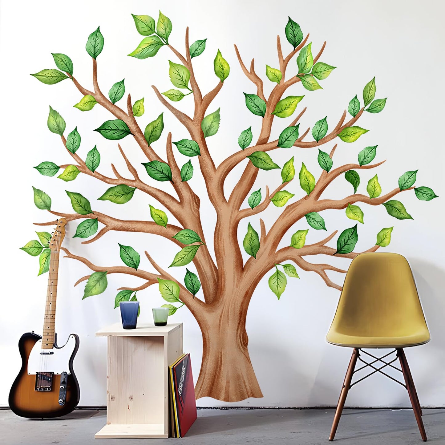 DTLIFEK Giant Green Tree Wall Decals Green Plants Jungle Wall Sticker Flying Leaves Vinyl DIY Removable Peel and Stick Wallpaper for Kids Bedroom Nursery Classroom Sofa Background Home Decoration 2054
