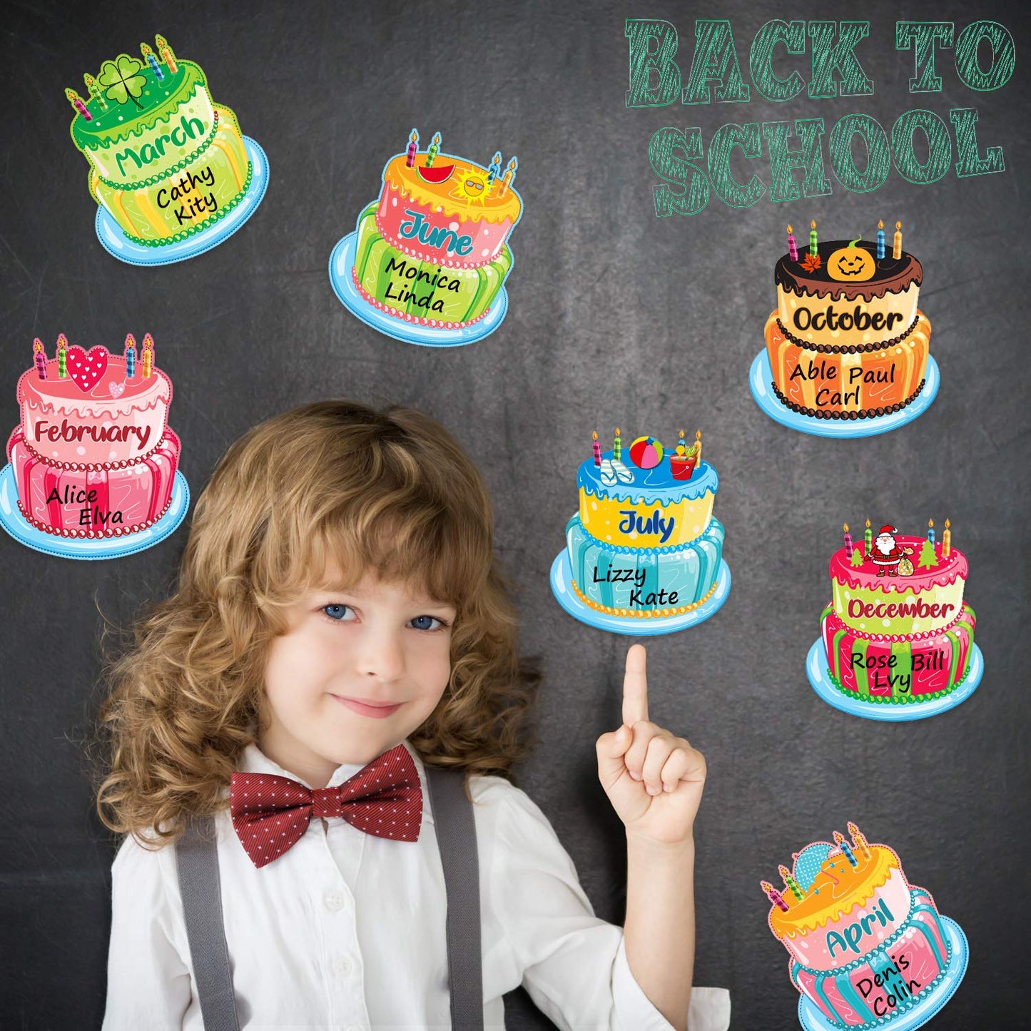 Outus 20 Pcs Happy Birthday Bulletin Board Set Birthday Chart Classroom Wall Decoration Cutouts B-Day Calendar Poster for School Class Bulletin Board Teaching Supply(Bright Style)