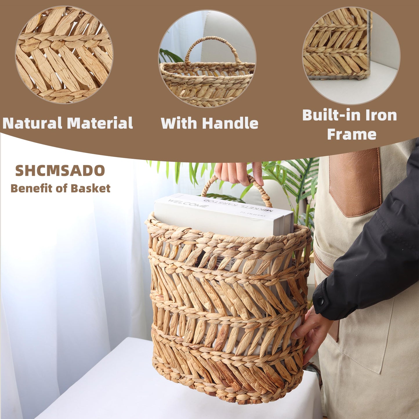 SHCMSADO Wicker Hanging Basket Handmade Woven Hanging Storage Basket Natural Wicker Decorative Baskets for House Garden Wedding Wall Decorations,12*5*12