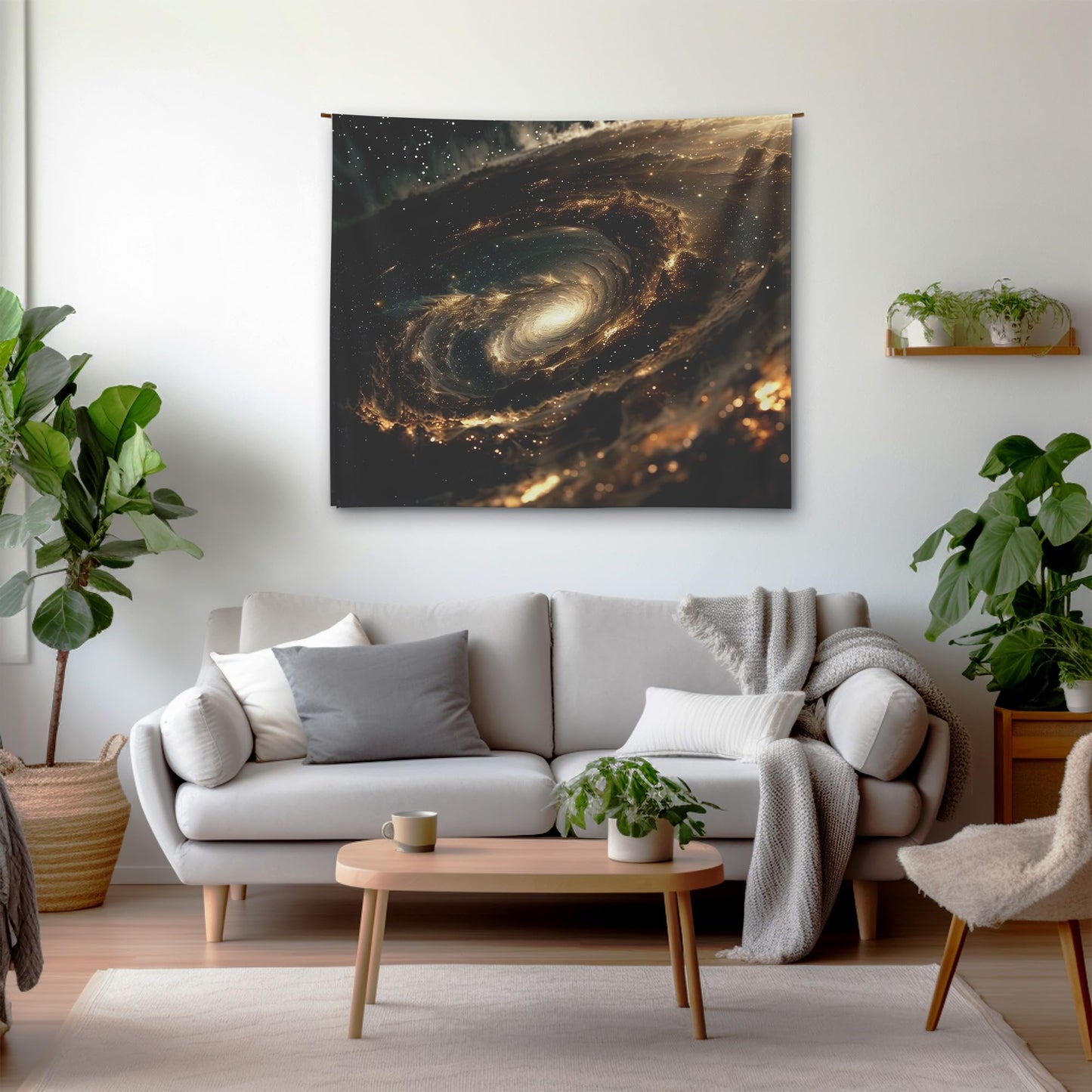 Xolytar Golden Galaxy Tapestry for Ceiling – Cinematic Black Hole & Nebula Space Wall Art, Warm Tone Universe Starry Sky Wall Hanging for Bedroom, Sci-Fi Decor (60x50)