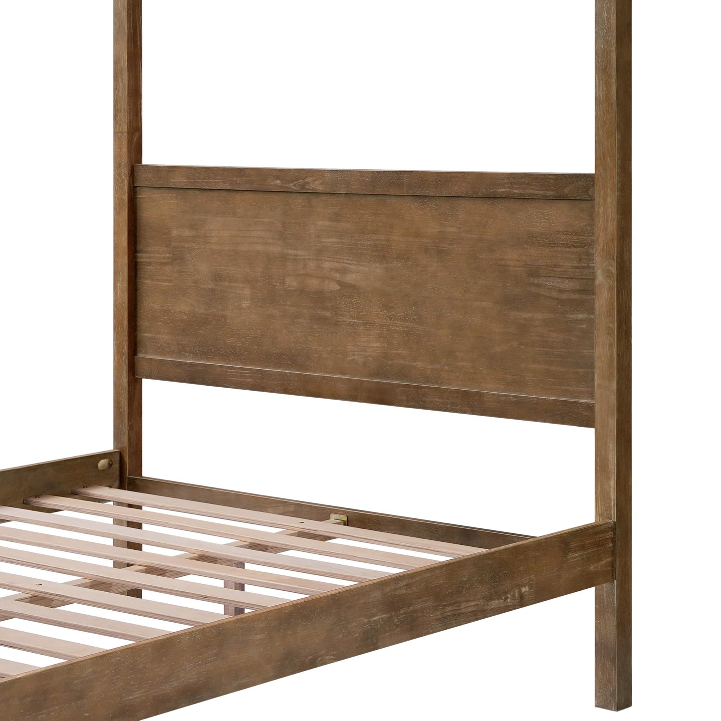 Christopher Knight Home Darnel Wooden Canopy Bed Frame Queen Size with Headboard, 4 Poster Platform Queen Bed Frame, Strong Wood Slat Mattress Support, No Box Spring Needed, Antique Natural
