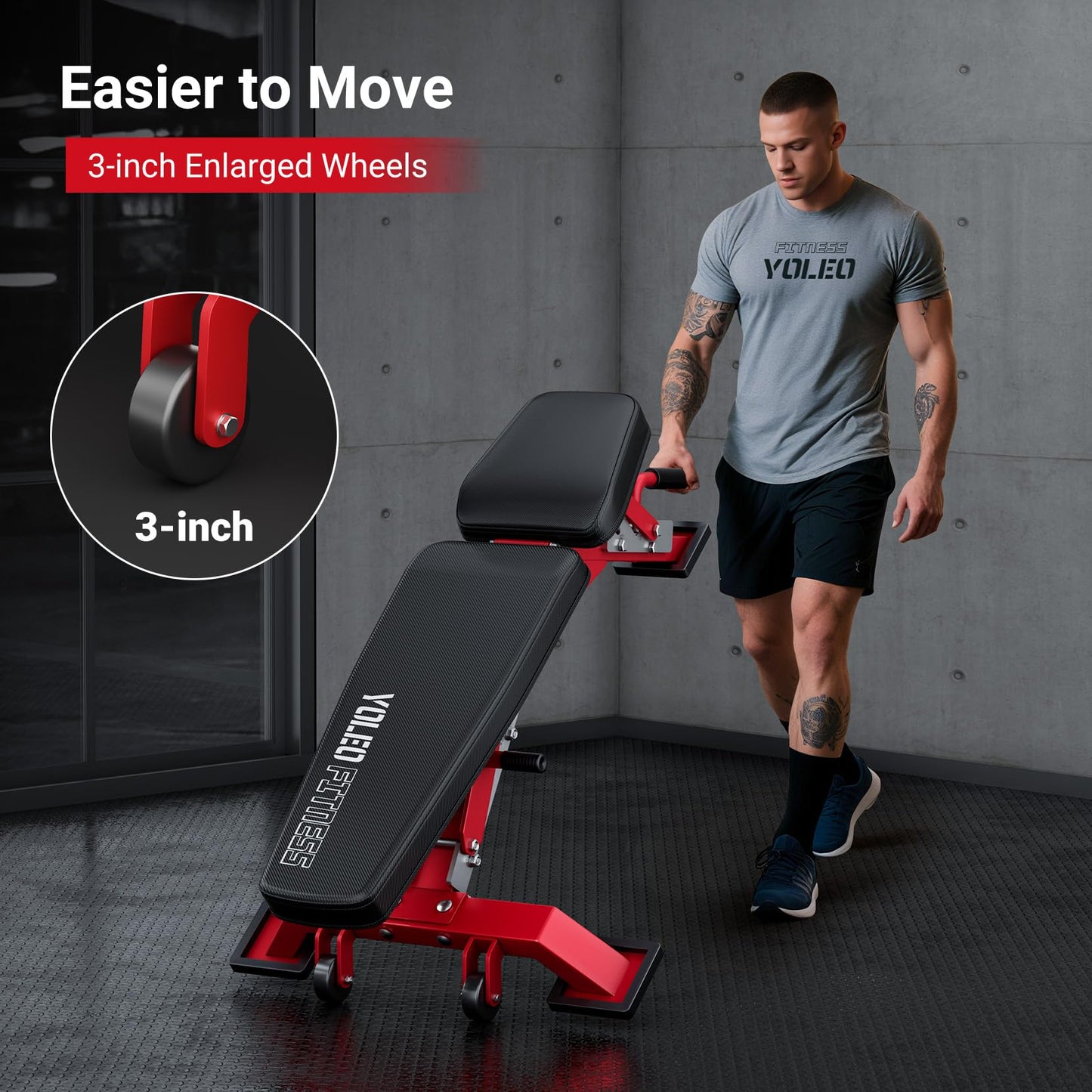 YOLEO Commercial Adjustable Weight Bench - MAX 2300LBS Heavy Duty Workout Bench for Home Gym, Decline/Flat/Incline Bench Press 2.4" Thick Pad (6-Step Assembly) (Weight Bench + 2 Dumbbells)