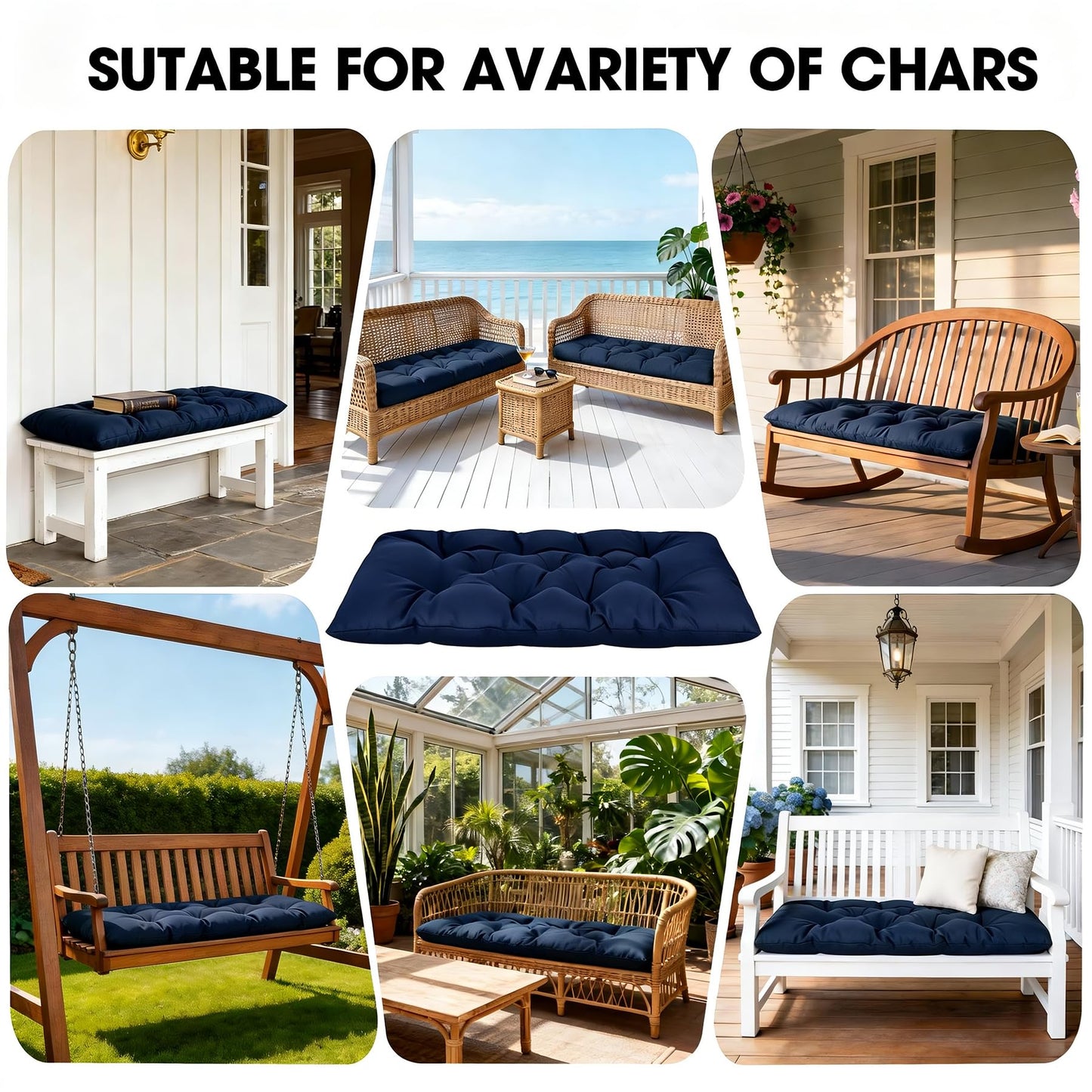 Yddsky 59 inch Waterproof Indoor/Outdoor Garden Bench Seat Cushions,Thicken Patio Bench Soft Rocking Chairs Pad Lounger Seat for Porch Wicker Loveseat Settee (59x19.6x3.9 inch,Navy