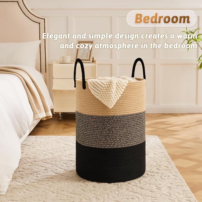 Artfeel Laundry Basket,Woven Cotton Rope Laundry Hamper,100L for Decorative Storage of Dirty Clothes,Toys and Blankets in Bathroom,Bedroom and Living Room