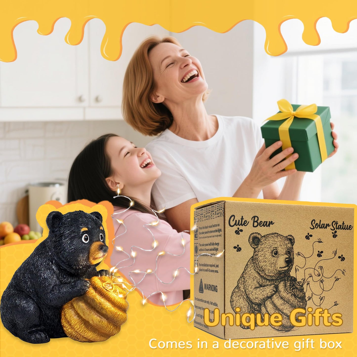 Miggley Cute Bear Solar Garden Decor Statue with LED Light - Adorable Outdoor Decoration for Yard, Lawn, Patio - Great Birthday Housewarming Unique Gift for Women, Mom, Grandma
