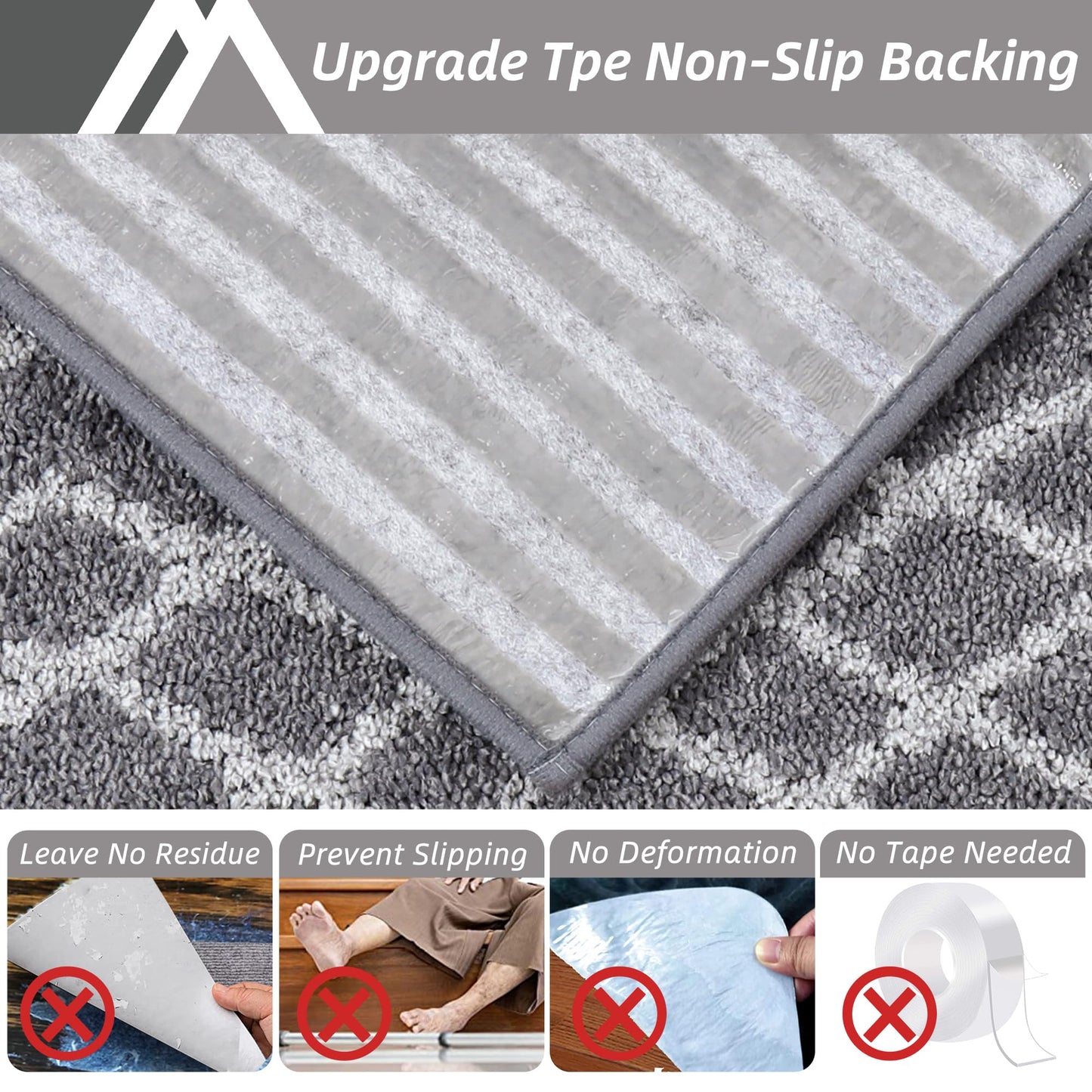 COSY HOMEER Soft Stair Treads 15pcs Non-Slip Carpet Mat 28inX9in Indoor Stair Runners for Wooden Steps,Stair Rugs for Kids and Dogs, 100% Polyester TPE Backing Grey,Rhombus