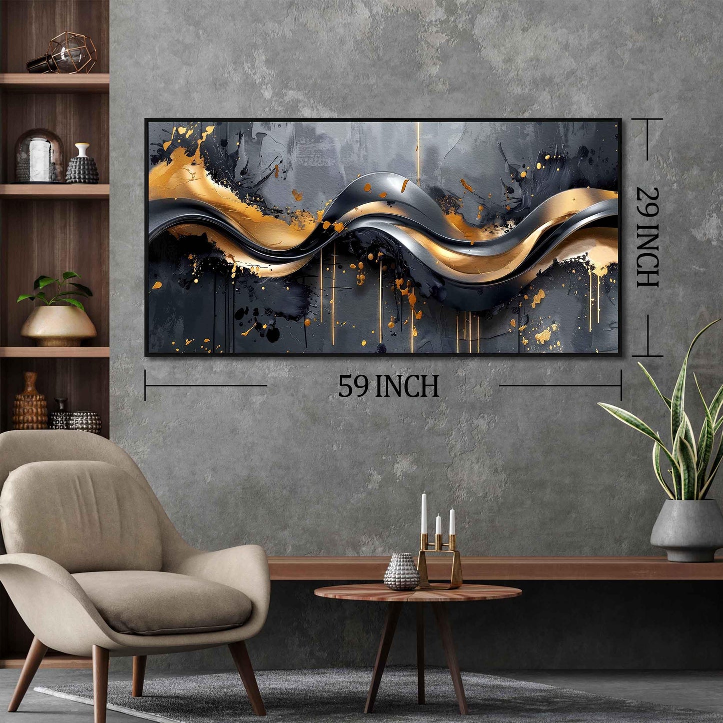 Elegant Black and Gold Wall Art 29" x 59" Canvas for Office Decor Living Room Stylish Large Artwork for Modern Art Pictures