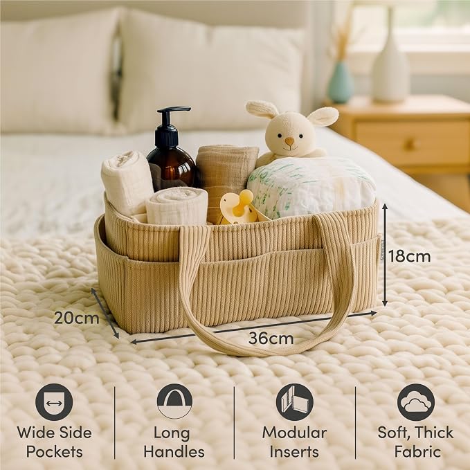 PUTSKA Baby Diaper Caddy Organizer for Changing Table – Stylish Nursery Storage Basket, Newborn Essentials, Baby Shower Gifts and Registry Must-Haves for Boy or Girl, Car Diaper Caddy, Corduroy Mocha