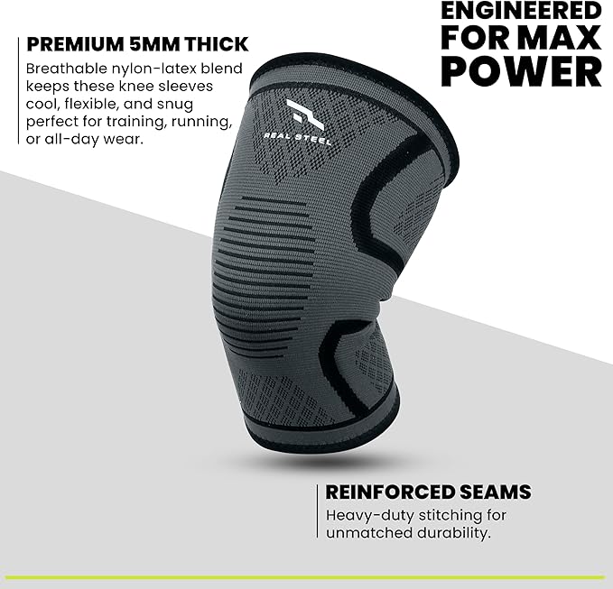 Real Steel Compression Knee Brace for Women & Men 1-Pair Knee Brace for Running Knee Pain, Knee Support Compression Sleeve