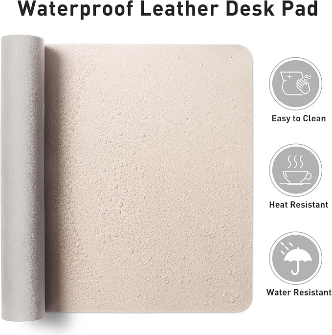 Aothia Large PU Leather Desk Pad Protector – Non-Slip Mouse Pad & Writing Mat for Office/Home, Waterproof, Easy to Clean (36" x 17", Eggshell)