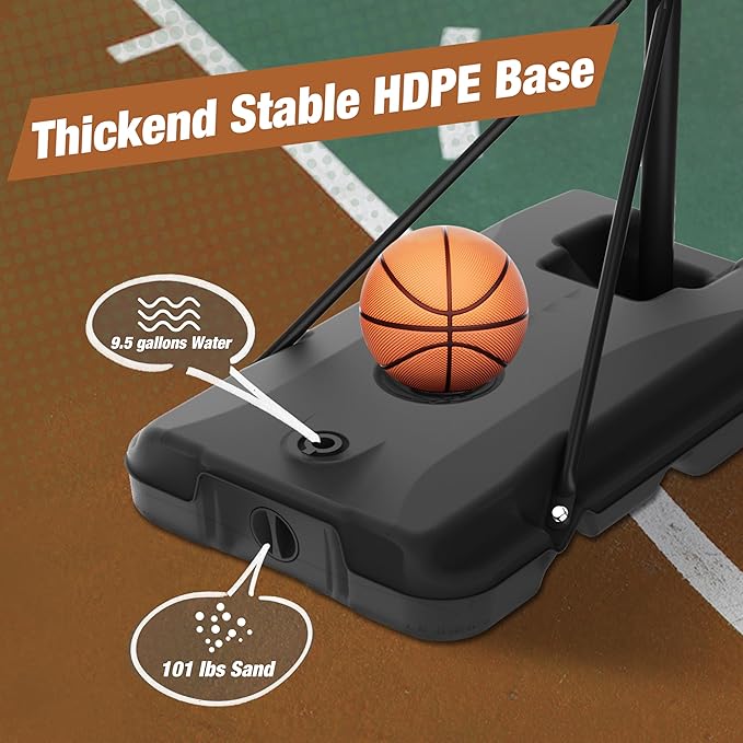 Portable Basketball Hoop Height Adjustable 4.0-10ft: Outdoor Basketball Goal System for Kids Youth Teens in Backyard/Driveway/Indoor, 33-45 Inch Shatterproof Backboard and Stable Base