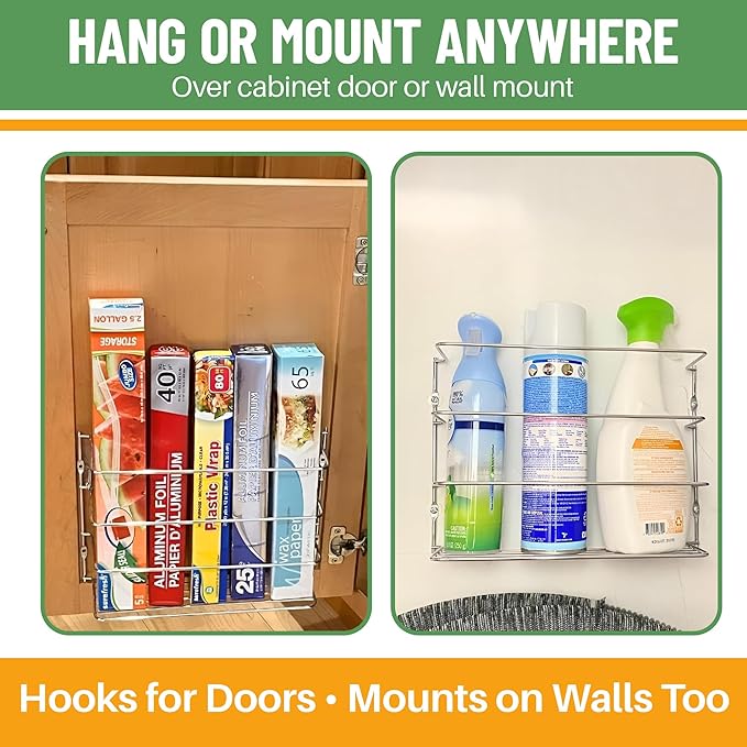 Evelots Kitchen Wrap Organizer - 4 Pack - Hold up to 4 Plastic, Foil, Paper, Wax - Cabinet Door, Wall Rack Basket - Sandwich, Freezer, Food Bag Storage - Laundry Supplies - Plastic Coated Metal