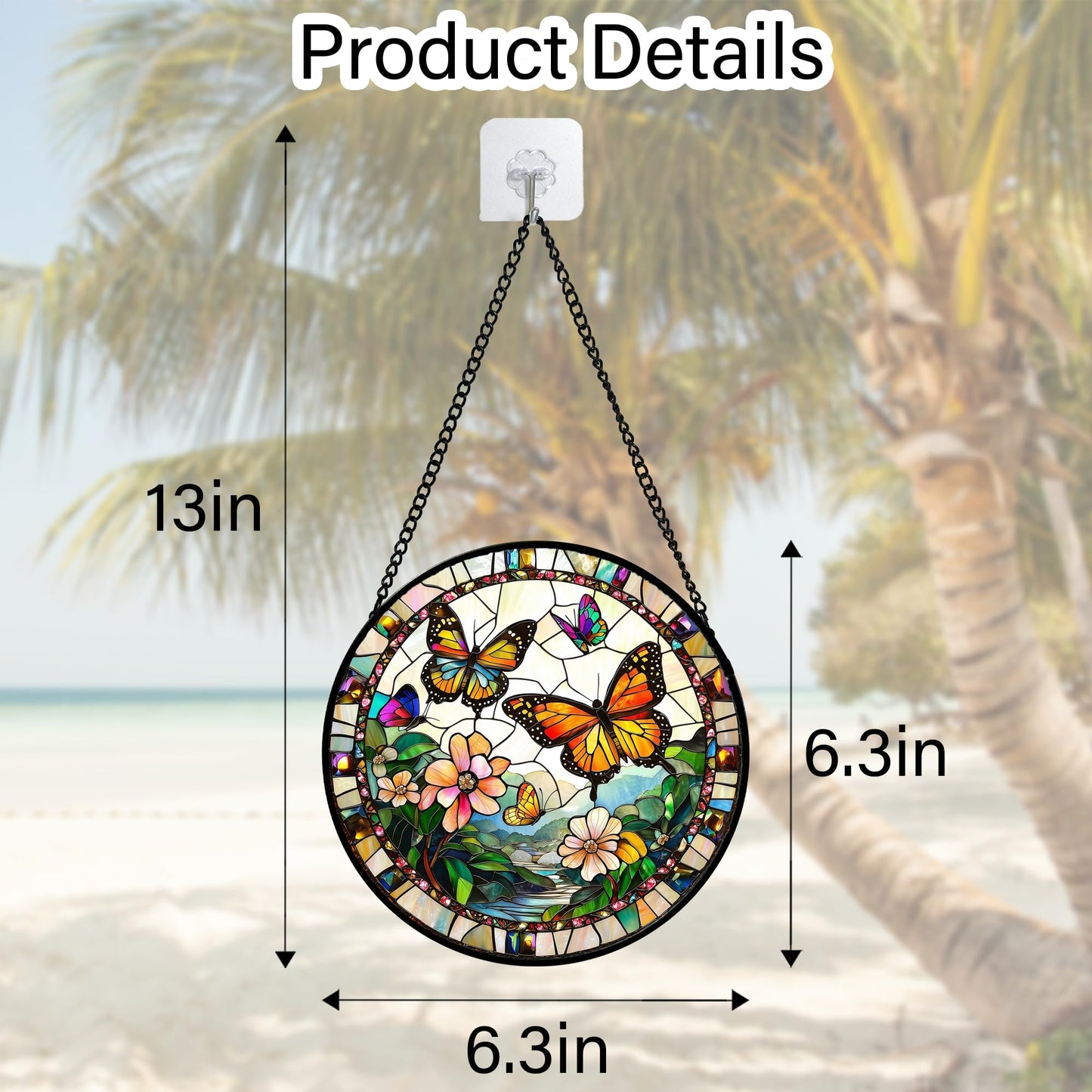 DASTOLL Stained Glass Window Hanging, Butterflies Flying in the Sky Suncatcher for Doors Home Sun Catchers Decoration and Christmas, Mother's Day Birthday Gifts for Women, Men, and Mom 6.3 in