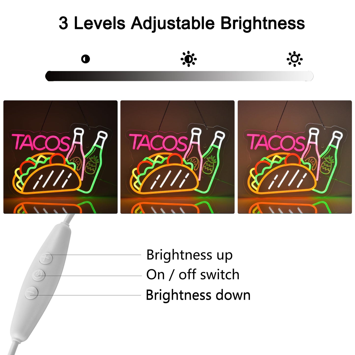 JOMOSPO Tacos Neon Sign, Neon Lights Hanging Wall Art Decoration for Business Mexican Restaurant Fast Food Shop/Truck, Bar, Pub, USB Powered Ultra Bright Dimmable, 16.1 * 12.2 inches