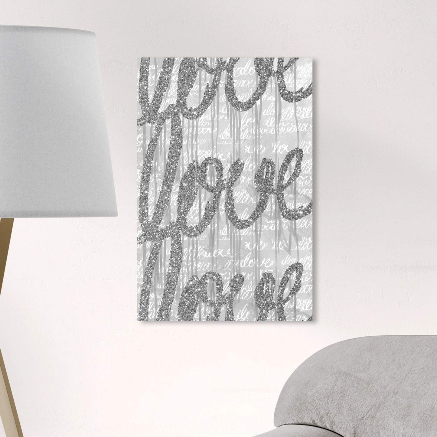 The Oliver Gal Artist Co. Oliver Gal Round Tall Glitter' Silver Typography Wall Art Print Premium Canvas, 16" x 24", Gray