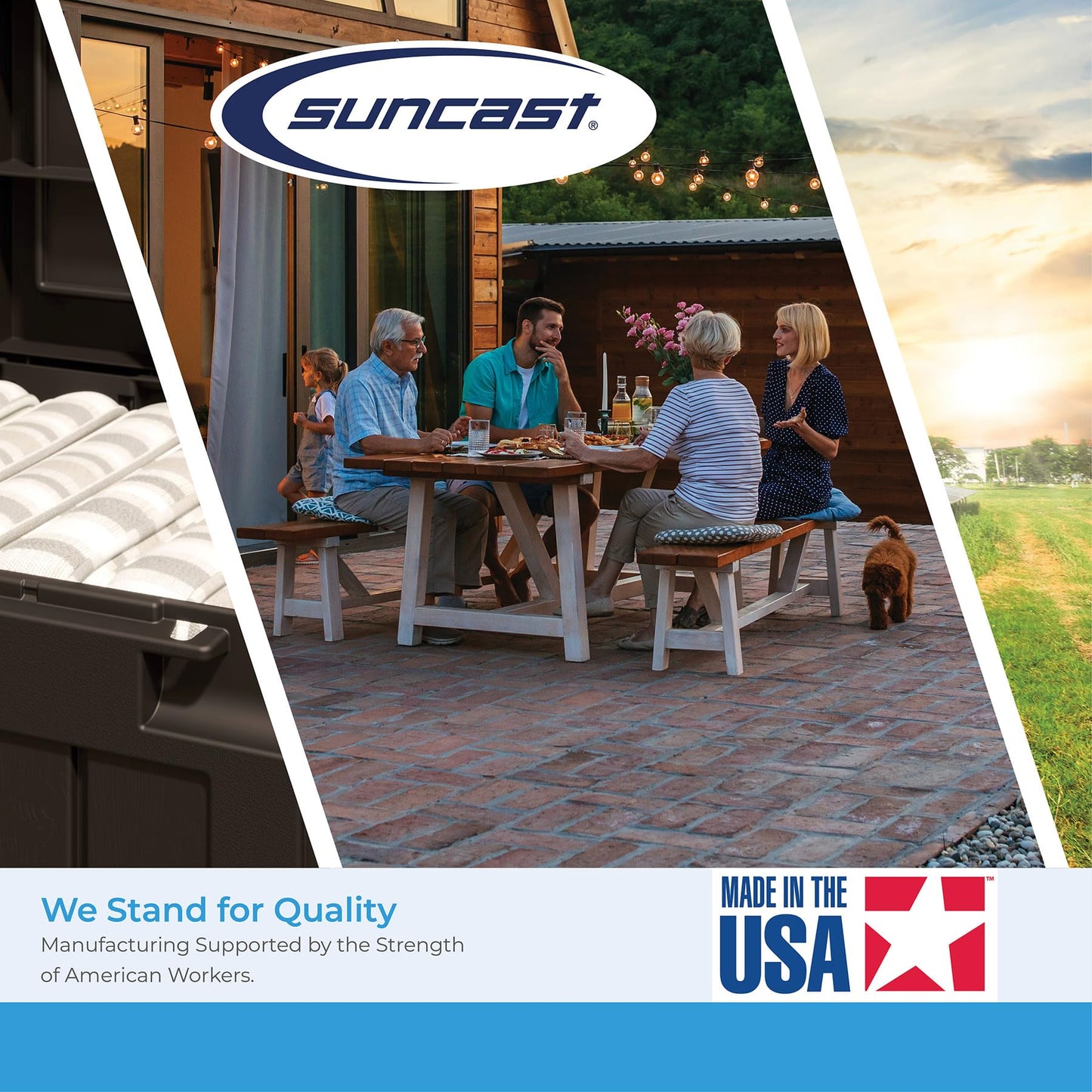 Suncast Ridgeland All-Weather Outdoor 7' x 7' Storage Shed with 327 cu. ft. Capacity, 2 Lockable Double Doors, Windows, Skylights, and Reinforced Resin Floor, Made in The USA
