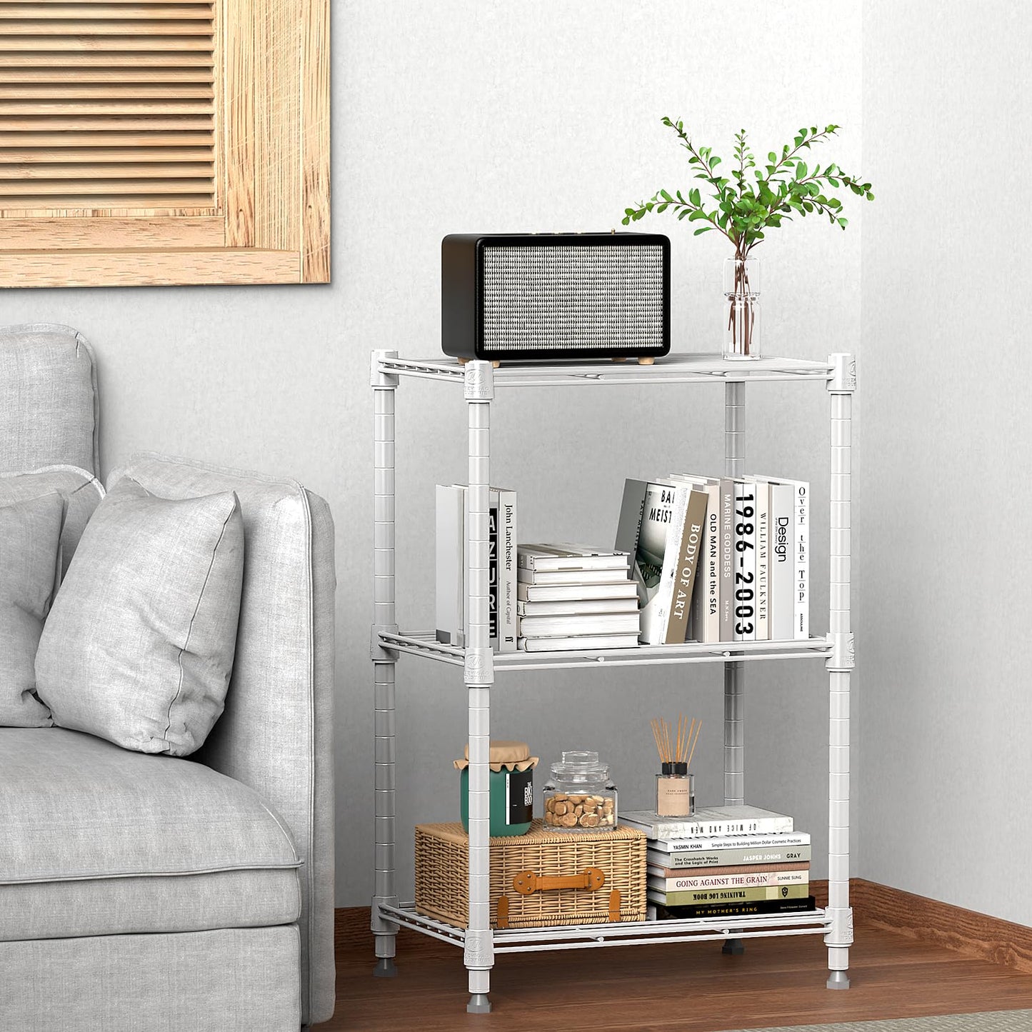 M MZG 450 lbs Wire Storage Shelving 3-Tier Utility Shelving Unit Steel Organizer Wire Rack for Home,Kitchen,Office,White (11.8" D x 17.7" W x 26.4" H)