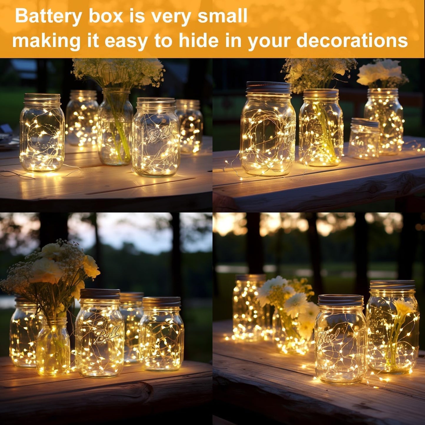 LEDIKON 24 Pack Mini Fairy Lights Battery Operated - Long Lasting CR2032 Battery, 6.6ft 20 LED Warm White String Lights for Wedding Centerpieces, Crafts, Mason Jars Decor