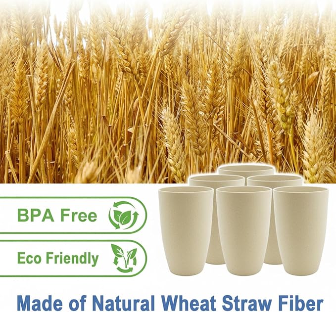 Wheat Straw Cups 20 OZ Large Capacity Set of 6, Unbreakable Drinking Cups Reusable, Alternative to Plastic CupSet, Dishwasher Safe Cups for Kitchen Water Tumblers (Beige)