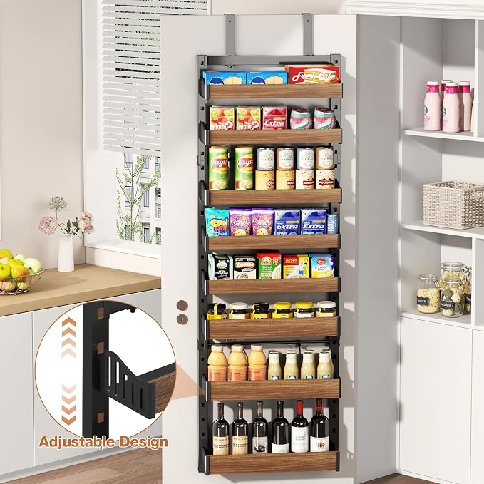 8-Tier Over The Door Pantry Organizer, Heavy-Duty Metal Wall Mount or Hanging Spice Rack, behind the door storage Shelves with Adjustable Basket, Back of Door Organizer for Kitchen Cabinet and Closet