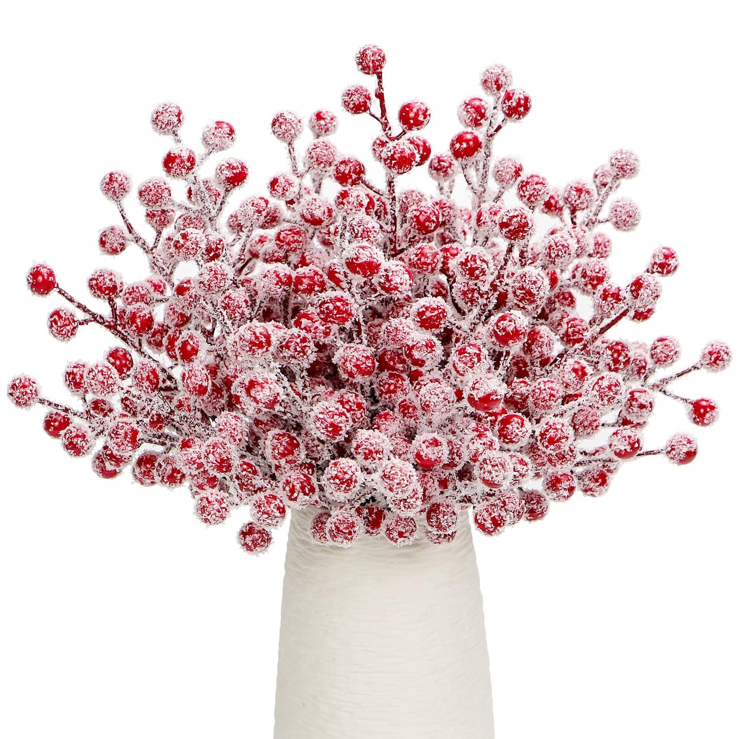 24Pcs Artificial Berry Picks Snow Sprays Christmas Frosted Holly Berry Stems Twigs Winter Branches for Christmas Tree Fillers Decor Holiday Arrangement Wreaths Garland Crafts DIY Ornaments (Red)