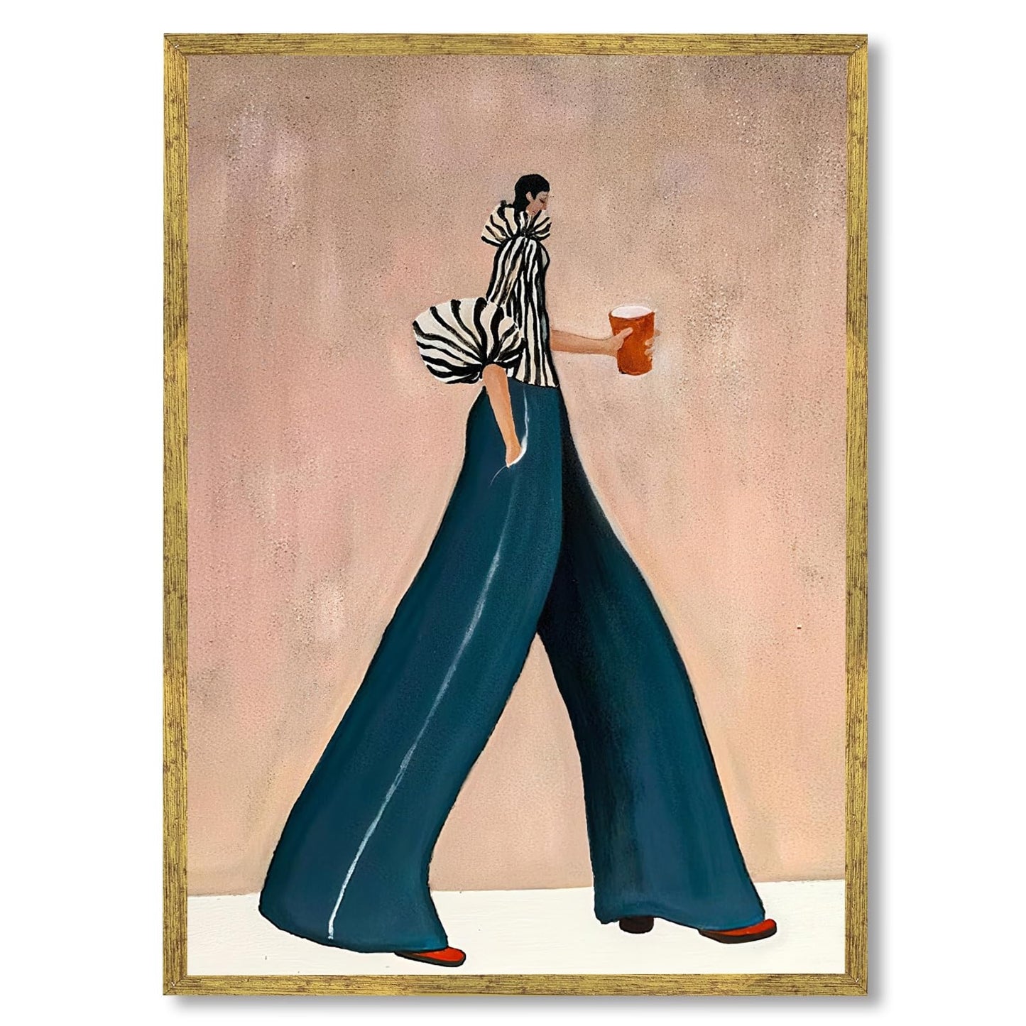 Large Gold Framed Modern Fashion Abstract Wall Art Chic Long-Leg Silhouette Female Canvas Poster Bold Figurative Woman Painting Feminine Prints Artwork Girl Pictures for Home Decor 24x36inch