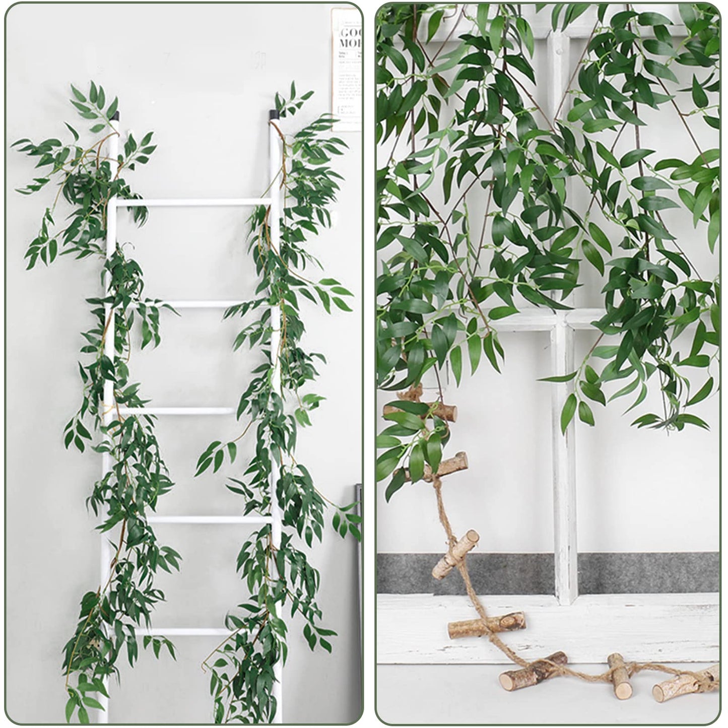 RECUTMS Artificial Willow Leaves Vine Twigs 2Pcs 5.7Ft Fake Hanging Ivy Plants Silk Green Leaf Rattan Garland Greenery Decor for Indoor Outdoor Home Wedding Arch Jungle Beach Birthday Party Garden