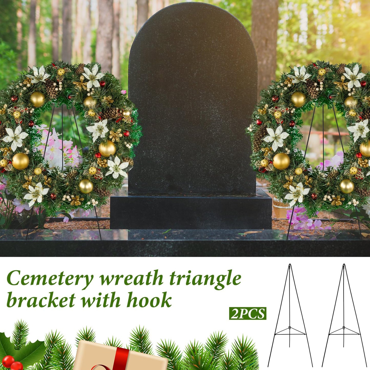 Soaoo Christmas Wreath Stand Christmas Wreath Holder Metal Easel for Cemetery Grave Flower Holder Gravestone Wreath Stand for Grave Marker Gravestone Flowers Decorations (4,30inch)