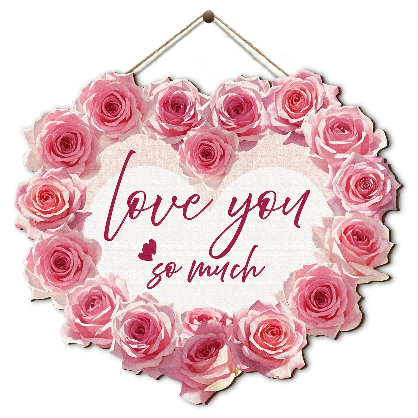 VGICH Romantic Wall Decor Love You So Much Heart - Pink Wooden Sign for Home, Office, Farmhouse and Bedroom 13.7x10.2 Inches