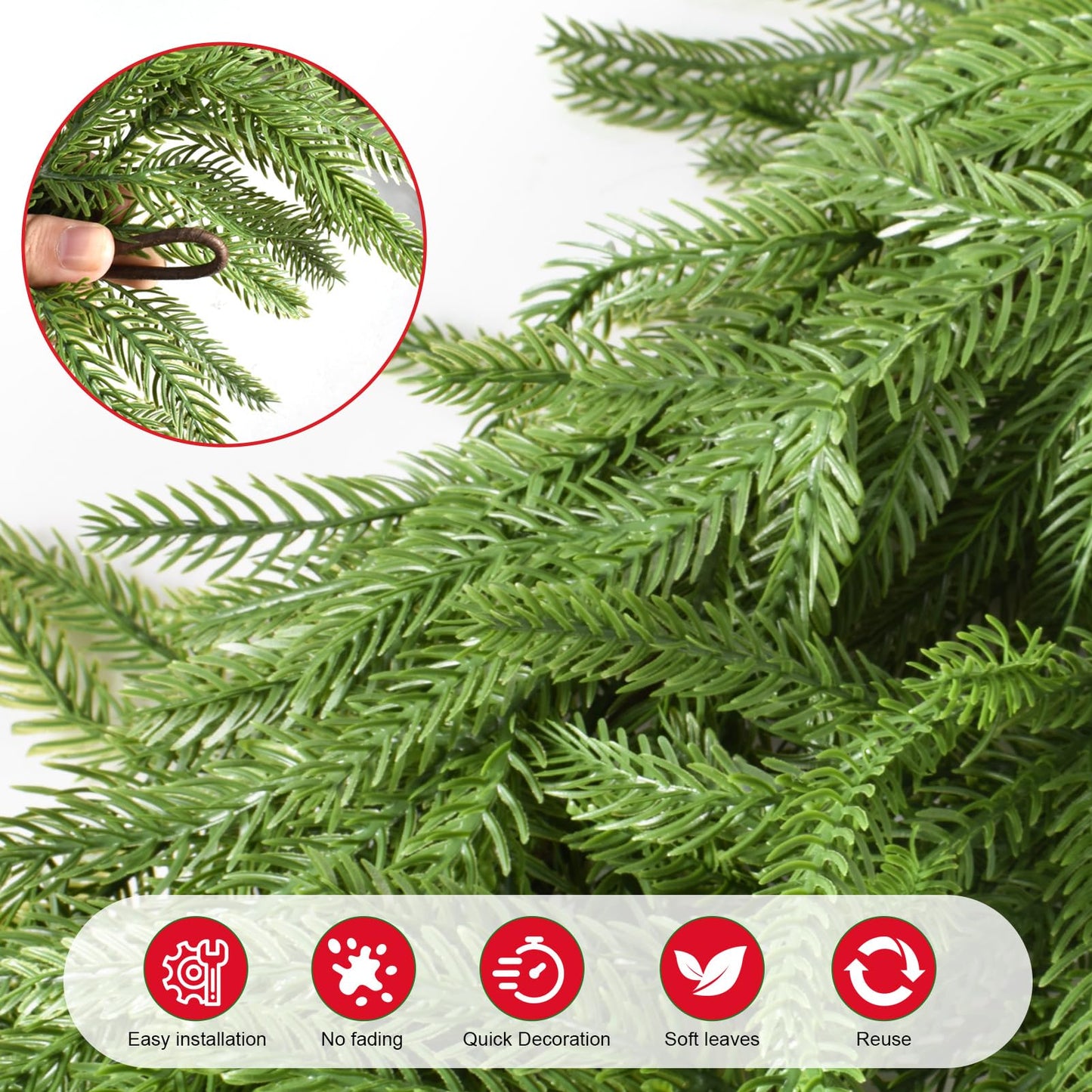 12FT(2*6FT) Christmas Norfolk Pine Garland, Soft Real Touch Faux Green Garlands, Holiday Decor Winter Artificial Greenery Garland for Mantle, Stairs, Table, Fireplace, Indoor Outdoor Xmas Decorations
