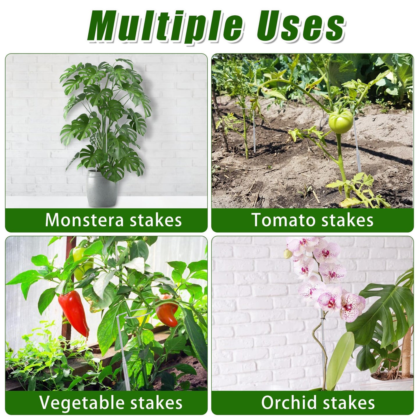5 Pack Extendable Metal Plant Stakes, 7IN to 24.5IN Adjustable Monstera Plant Supports with Cable Tie Indoor Outdoor Plant Holder Sticks for Monstera Orchids Tomatoes Vines