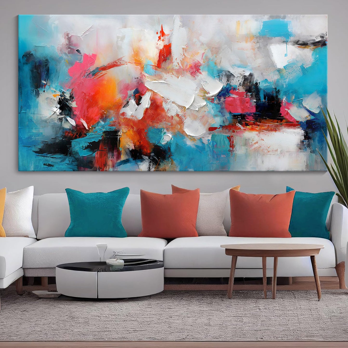 Mofutinpo Abstract Wall Art Canvas Hand-Painted Art in Blue and Pink Office Wall Decor Wall Art for Living Room Paintings for Wall Decorations Modern Wall Decor for Bedrooms, and dining Room 24×48in