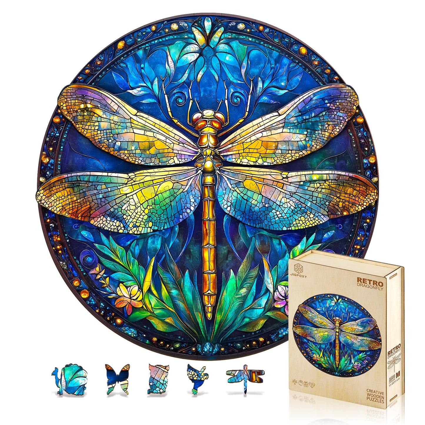 Jigfoxy Wooden Puzzles for Adults, Retro Dragonfly Wood Puzzles Adult, Unique Animal-Shaped Wooden Jigsaw Puzzles for Adults, Christmas Thanksgiving Gifts for Family and Friends (S-8.5*8.5in-100pcs)