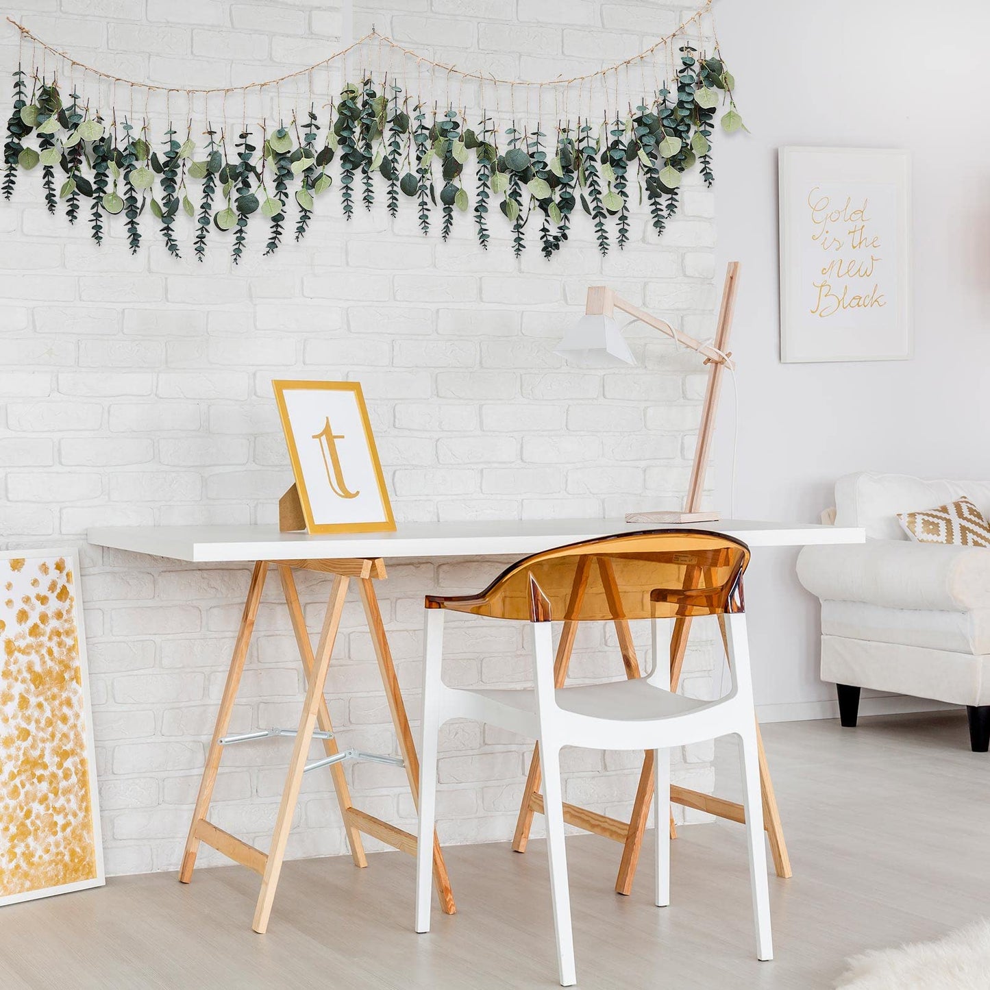 Juexica Artificial Hanging Eucalyptus Wall Decor Boho Bedroom Wall Decor with LED String Light for Home Office Farmhouse Nursery Bathroom Kitchen