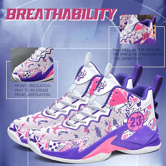 Men's Basketball Shoes Breathable Anti Slip Fashionable Graffiti Training Shoes Outdoor Shoes