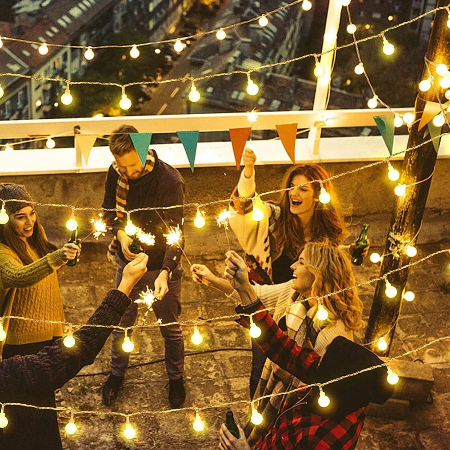 RaThun 49.2ft Globe String Lights with 16ft Extended Lead & Stable Remote - 100 LED Warm White, 8 Distinct Modes, IP44 Waterproof, UL Certified, Linkable for Indoor Outdoor Wedding Party Decor