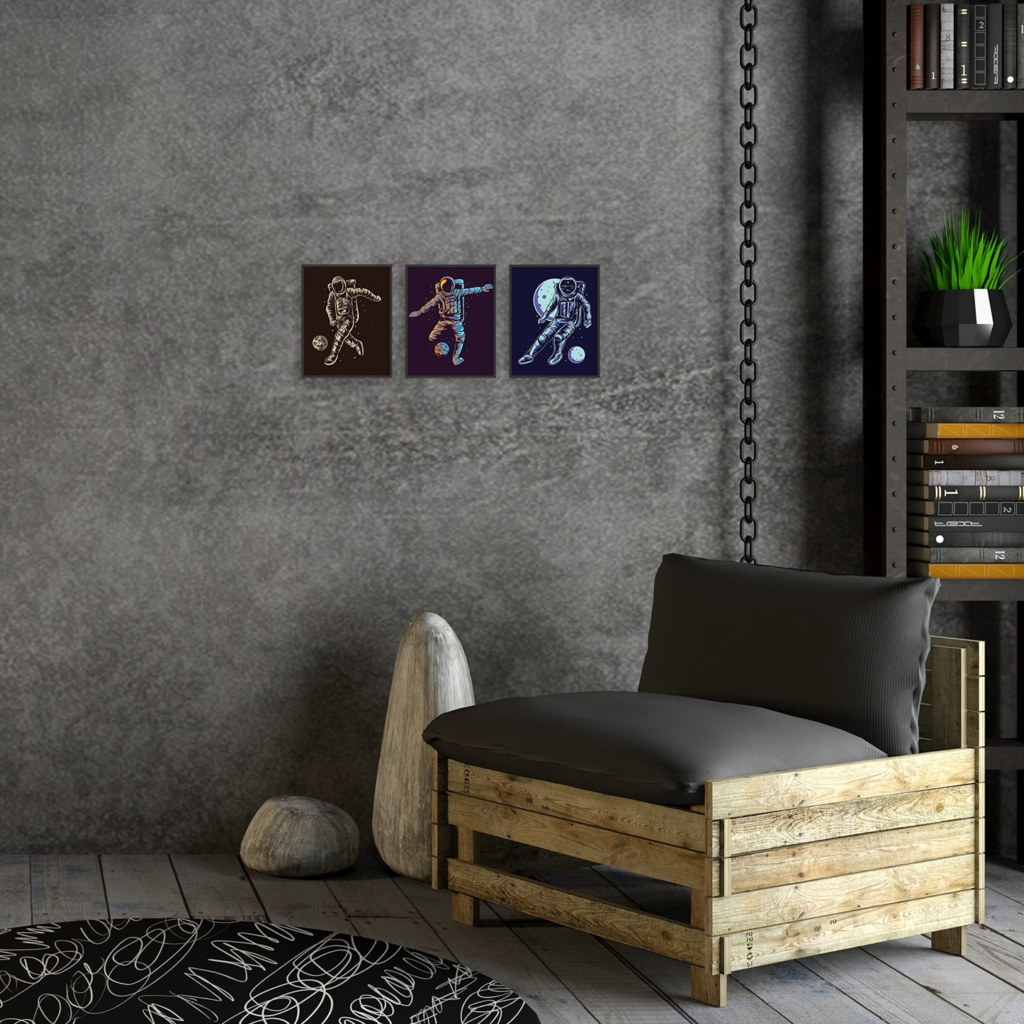 Astronaut Soccer Wall Art Prints - Sports Space - Set of 3 (8x10) Poster Photos - Man Cave- Bedroom Decor
