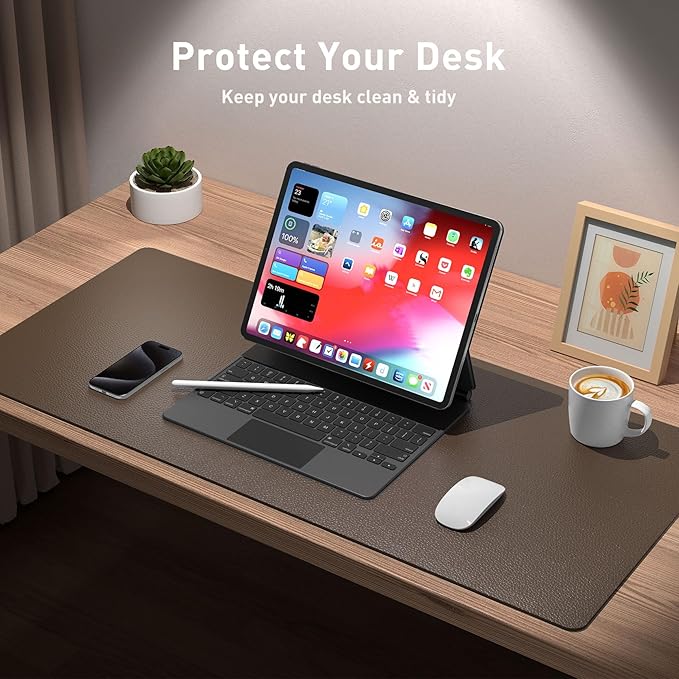 Aothia Leather Desk Pad Protector, Office Mat, Large Mouse Pad, Non-Slip PU Leather Blotter, Laptop Desk Pad, Waterproof Writing Pad for Office and Home (Coffee, 31.5" x 15.7")