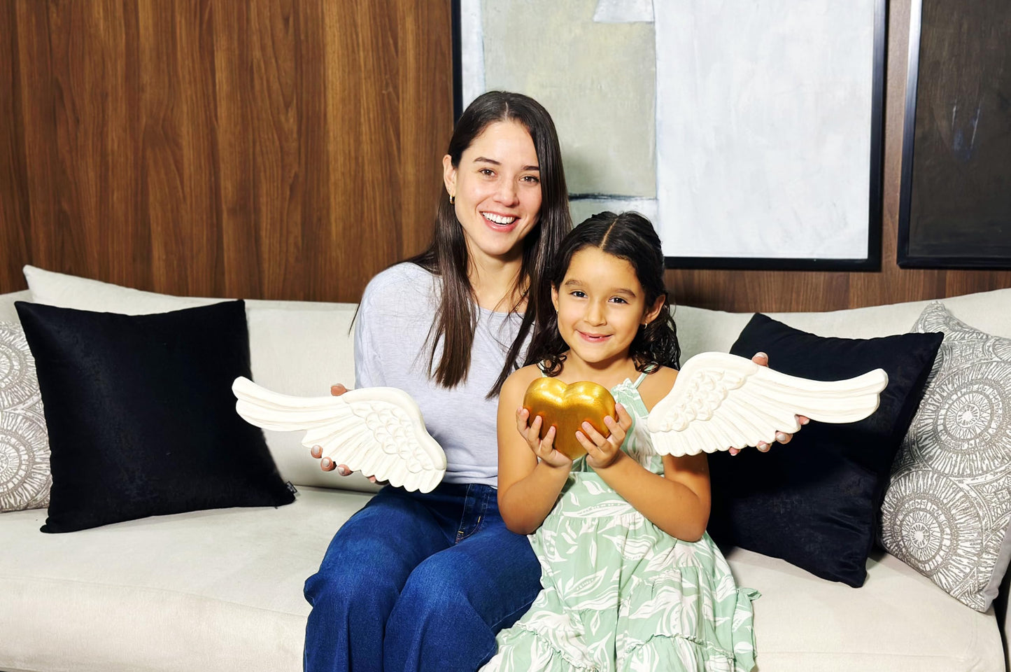 Bimodal Handmade Wooden Wall Art – Gold Heart & Wings – Elegant Rustic Home Decor for Bedroom, Living Room, Kitchen, or Terrace – Great for Weddings, Anniversaries & Gifts for Her – 30” Wide.