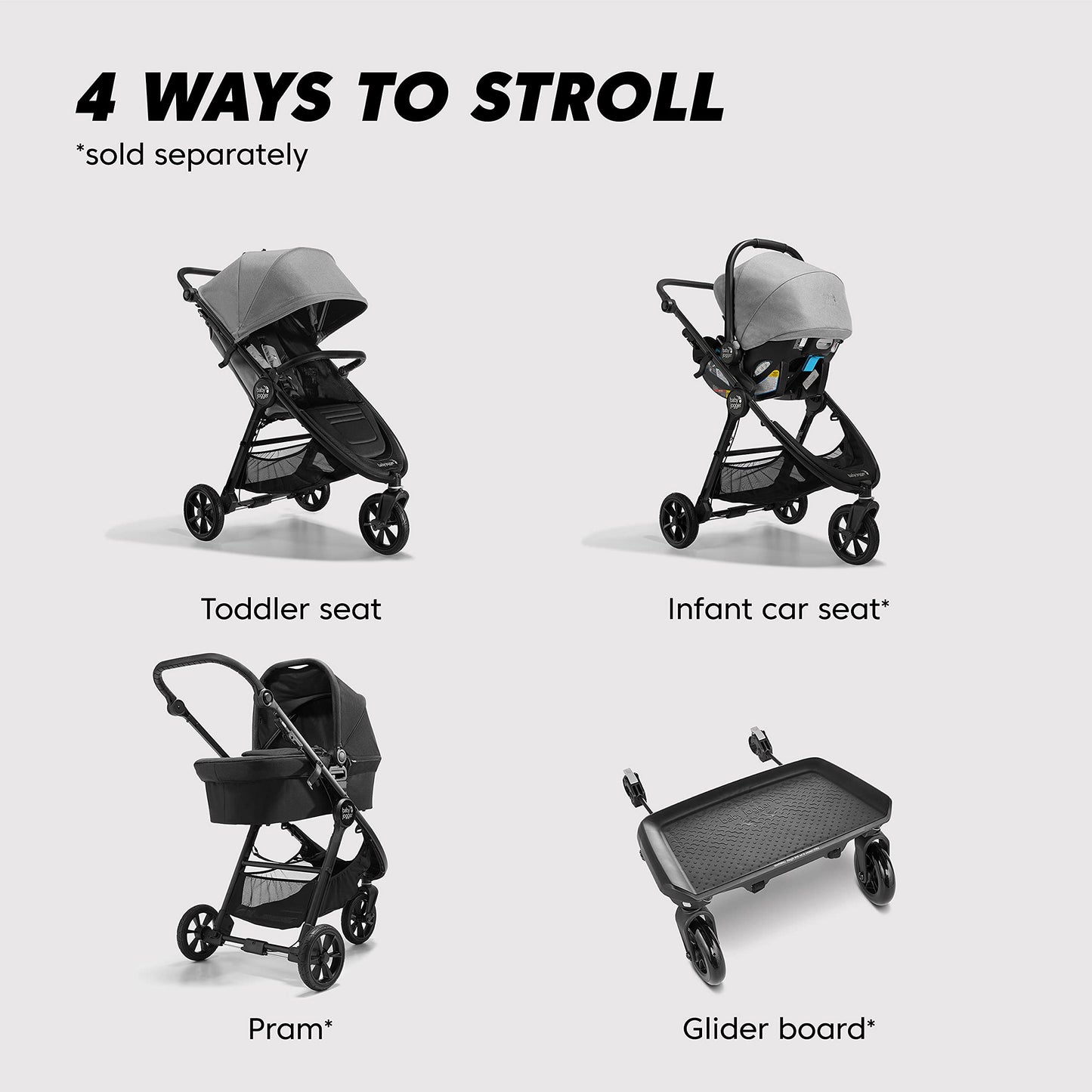 Baby Jogger® City Mini GT2 All-Terrain Lightweight Stroller, Forever Air Tires, One-Hand Fold, All-Wheel Suspension, Baby Stroller with Belly Bar, Leatherette Handlebar, Amazon Exclusive Pike Fashion