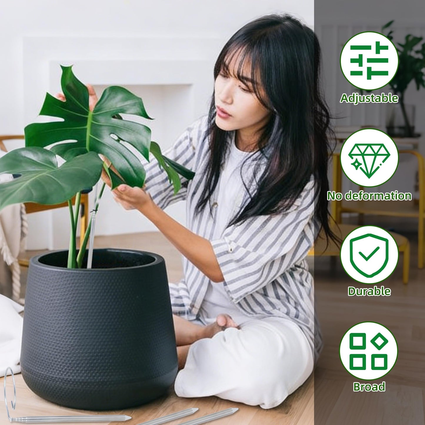 5 Pack Extendable Metal Plant Stakes, 7IN to 24.5IN Adjustable Monstera Plant Supports with Cable Tie Indoor Outdoor Plant Holder Sticks for Monstera Orchids Tomatoes Vines