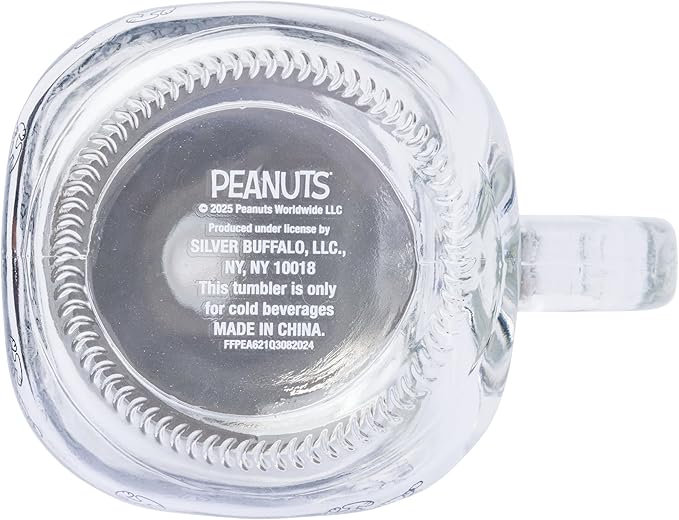 Silver Buffalo Peanuts Snoopy Glass Jar with Lid and Straw, 21 Ounces