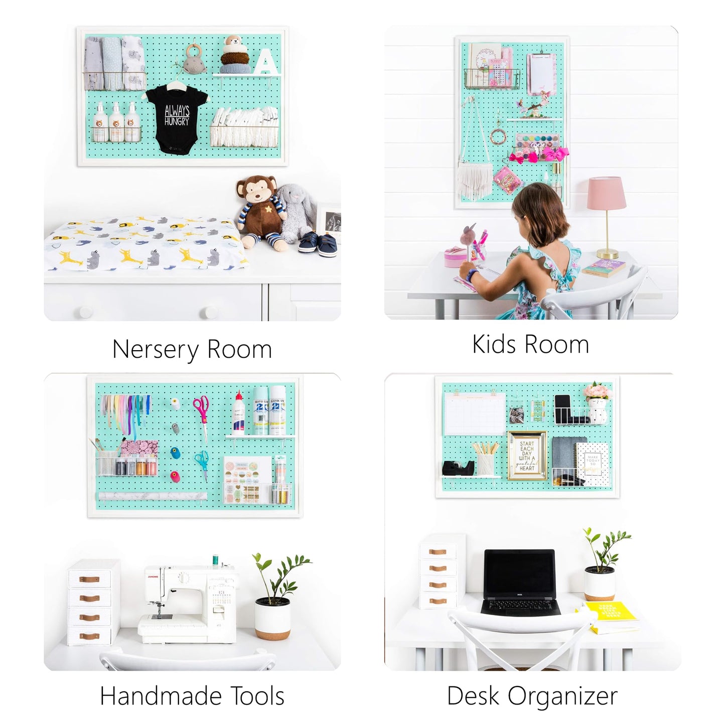 ARTAWEIN Pegboard Organizer - Craft Peg Board, Nursery Storage, Wall Organizer and More, Comes with 1 x Free Shelf Fits Most 1/4" and 1/8" Pegboard Accessories (Mint Green)