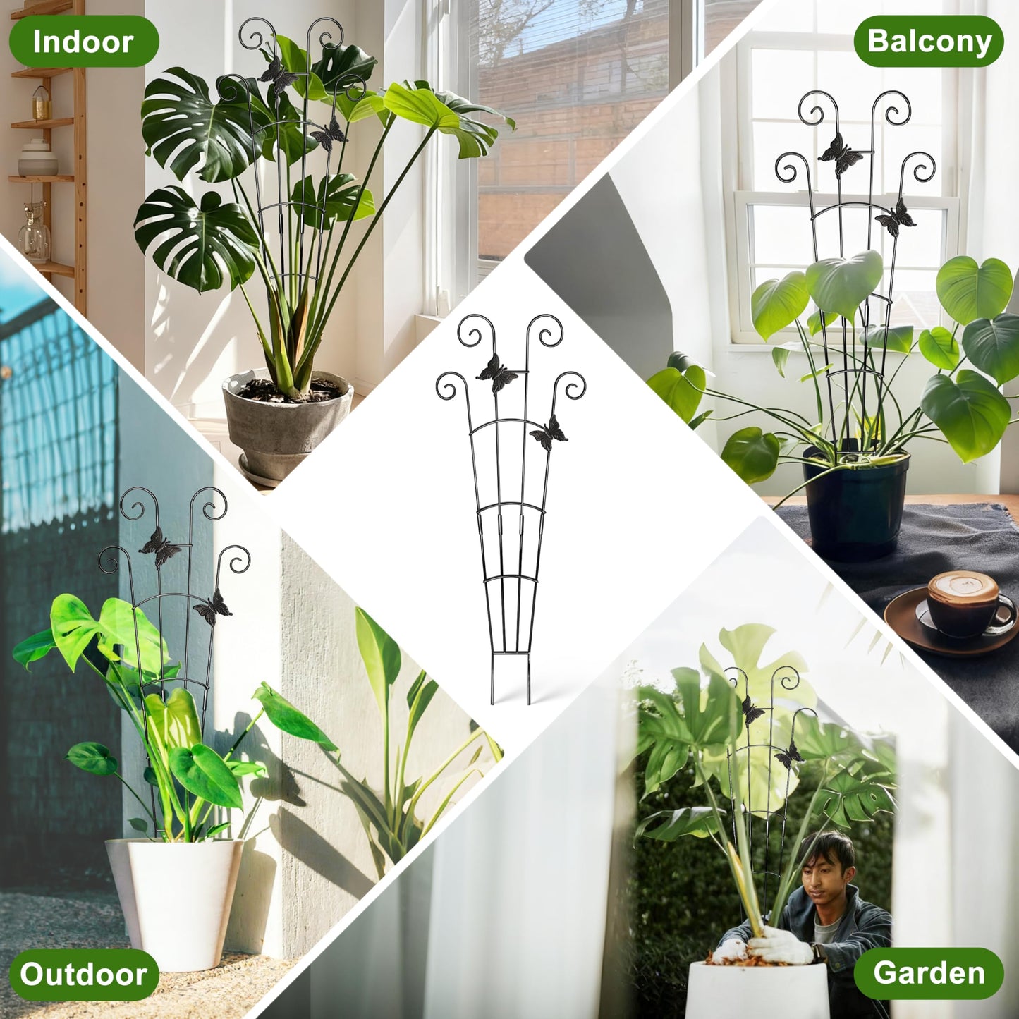 COOMIN 30'' Monstera Plant Support Outdoor, Metal Expandable Plant Supports for Indoor Plants, Garden Monstera Trellis for Climbing Plants Indoor, 4pcs
