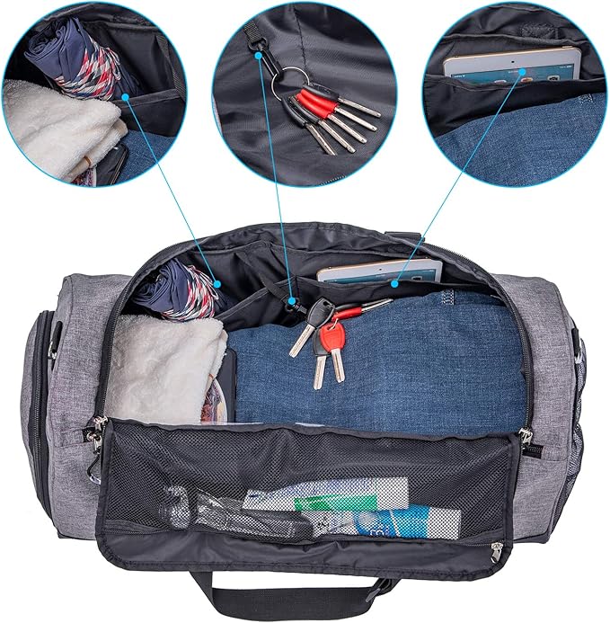 Kuston Sports Gym Bag with Shoes Compartment &Wet Pocket Gym Duffel Bag Overnight Bag for Men and Women