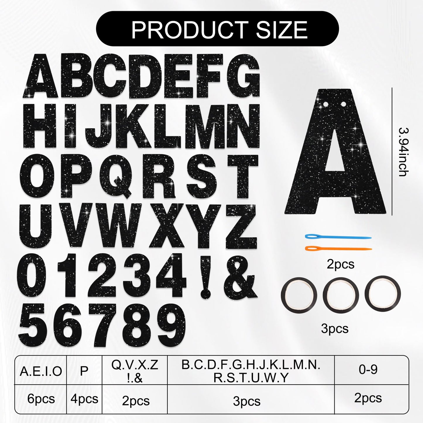 BEISHIDA 116 PCS A-Z DIY Letter Banner Kit Make Your Own Banner Including 111 Letters and Numbers 3 Rope and 2 Threading Device,Customized for Birthday Graduation Wedding Decor Black